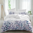 thumbnail image 1 of 3 Piece Blue Purple Leaves Duvet Cover Set California King,Microfiber Comforter/Quilt Cover with Corner Ties and 2 Pillowcases,Summer Botanical Eucalyptus Leaves Soft Bedding with Zipper Closure, 1 of 8