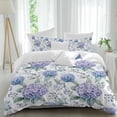 thumbnail image 1 of 3 Piece Blue Purple Spring Floral Duvet Cover Set Queen Size, Microfiber Comforter/Quilt Cover with Corner Ties and 2 Pillowcases, Summer Botanical Elegant All Season Soft Bedding with Zipper Closure, 1 of 8