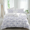 thumbnail image 1 of 3 Piece Blue Spring Floral Duvet Cover Set Full Size, Microfiber Comforter/Quilt Cover with Corner Ties and 2 Pillowcases, Summer Botanical Elegant Flowers All Season Soft Bedding with Zipper Closure, 1 of 8