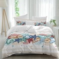 thumbnail image 1 of 3 Piece Blue Starfish Beach Duvet Cover Set Twin Size,Microfiber Comforter/Quilt Cover with Corner Ties and 2 Pillowcases,Summer Coral Conch Coastal Retro Beige All Season Bedding with Zipper Closure, 1 of 8