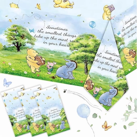3 Piece Blue Winnie Bear Tablecloths 54 x 108 Inches
