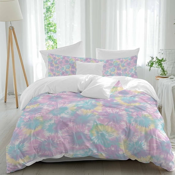 3 Piece Blue Yellow Pink Duvet Cover Set California King,Microfiber Comforter/Quilt Cover with Corner Ties and 2 Pillowcases,Modern Abstract Art Watercolor All Season Soft Bedding with Zipper Closure