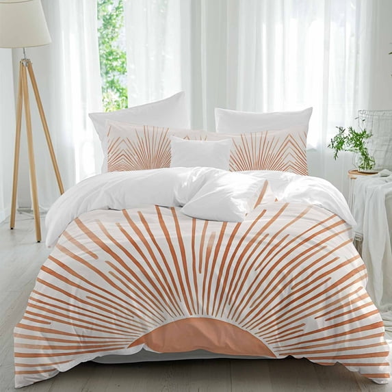 3 Piece Boho Abstract Sun Duvet Cover Set California King,Microfiber Comforter/Quilt Cover with Corner Ties and 2 Pillowcases,Modern Beige Sun Light Lines All Season Soft Bedding with Zipper Closure