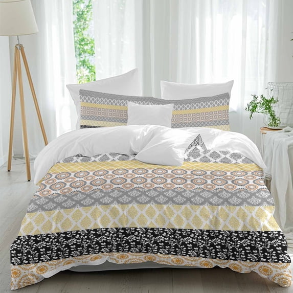 3 Piece Boho Duvet Cover Set Queen Size,Microfiber Comforter/Quilt Cover with Corner Ties and 2 Pillowcases,Colorful Striped Modern Geometric Abstract Art Ethnic Soft Bedding with Zipper Closure