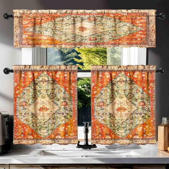 3 Piece Boho Kitchen Curtains and Valances Set for Windows Bohemia Kitchen Window Curtains Over Sink Decor 27.5x36 in