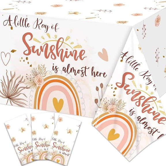 3 Piece Boho Rainbow Baby Shower Tablecloths A Little Ray of Sunshine