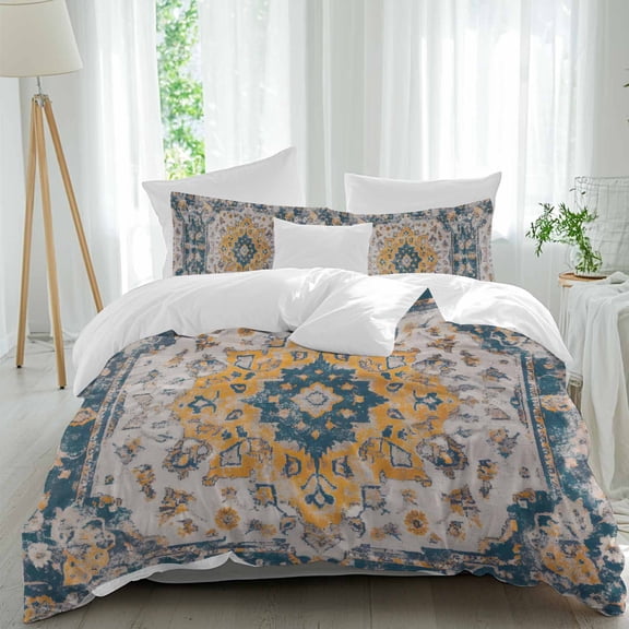 3 Piece Boho Tribes Duvet Cover Set Twin Size, Microfiber Comforter/Quilt Cover with Corner Ties and 2 Pillowcases, Vintage Southwest Tribal Modern Art All Season Soft Bedding with Zipper Closure