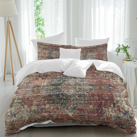 3 Piece Boho Vintage Duvet Cover Set California King,Microfiber Comforter/Quilt Cover with Corner Ties and 2 Pillowcases,Retro Flowers Modern Geometric Abstract Art Soft Bedding with Zipper Closure