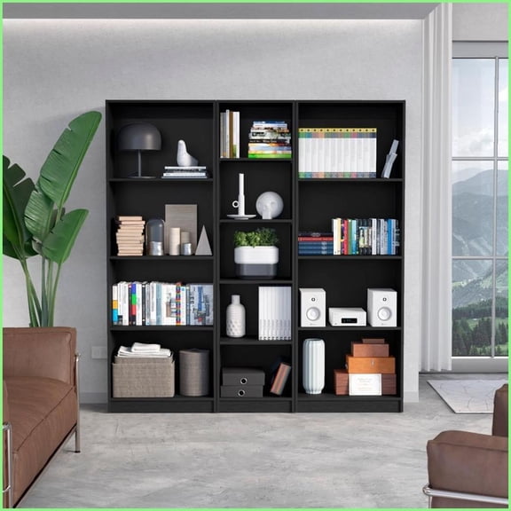 Bookcases 3-Piece Modern Manufactured Wood Set, Wenge Finish | Wenge | Primary Living Space