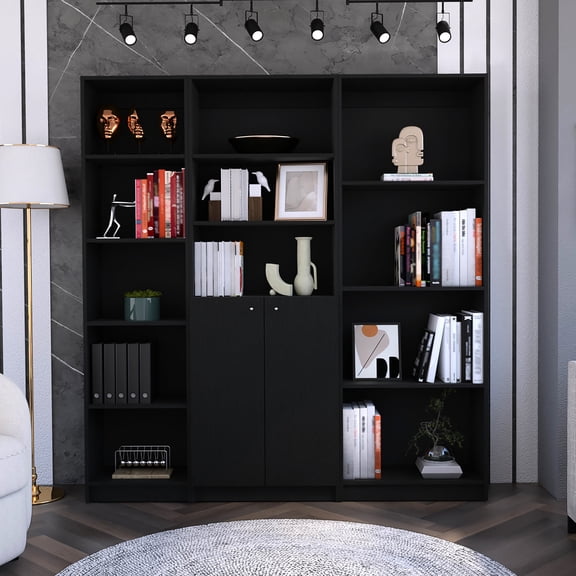 3 Piece Bookcase Set, Particle Board Material - Spacious Storage with 12 Shelves - Living Room or Office - Adaptable to Different Interior Styles