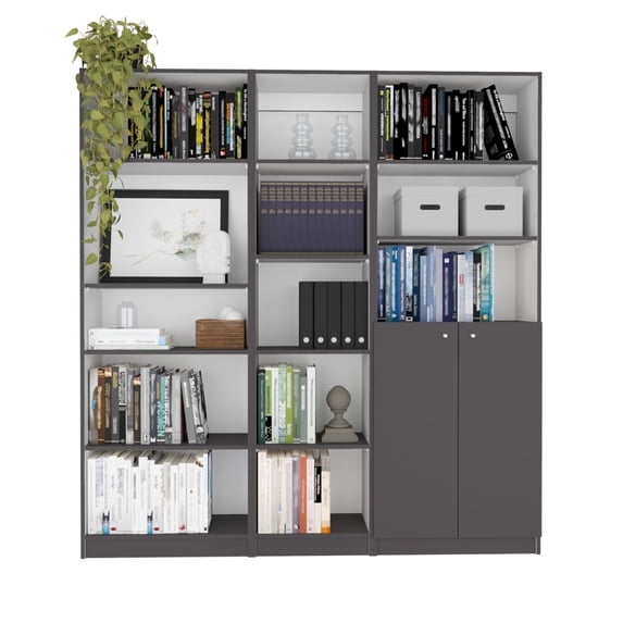 3 Piece Bookshelves and Bookcases Set, 67" Wide Storage Organizer Shelf with 13 Shelves and Two-Door Cabinet, Tall Bookcase Home Decor Furniture for Home Office, Living Room, White+gray