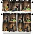 thumbnail image 1 of 3 Piece Bottles Glasses Wine Grapes Kitchen Curtains, Tier and Valance Rod Pocket Window Curtains Set Wooden Table Cafe Curtains for Kitchen Valances Window Treatment 54X18in+27x24in×2, 1 of 5