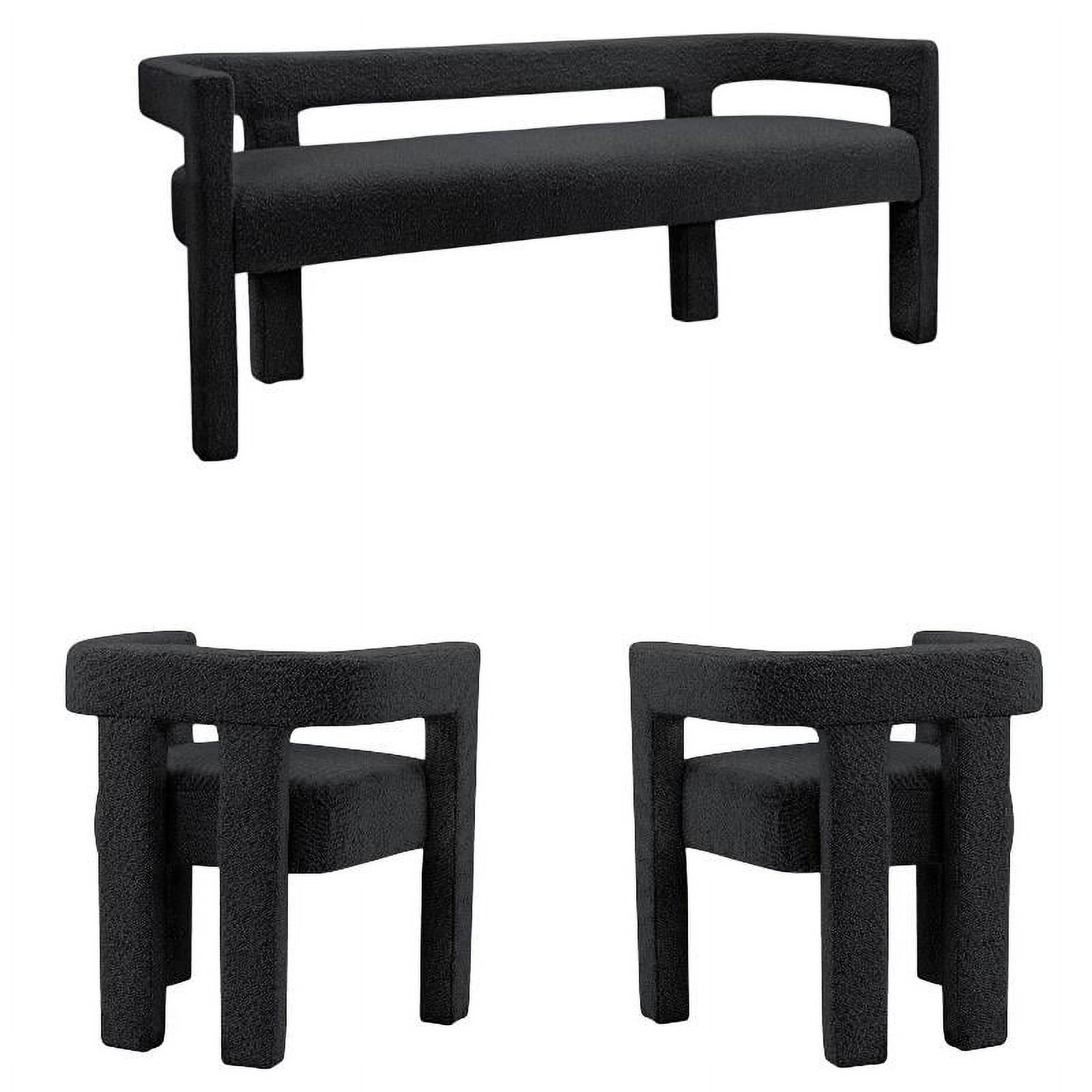 3 Piece Boulce Upholstered Dining Chairs and Bench Set in Black