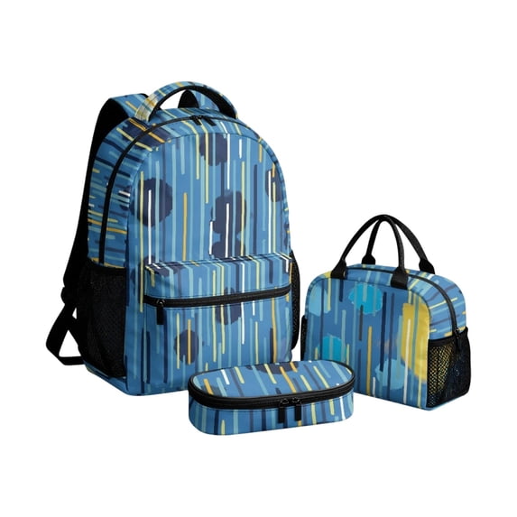 3-Piece Bow Print Backpack Set for Girls, Polyester School Backpack with Lunch Tote Bag & Pencil Case, Lightweight Student Schoolbag Kit,A