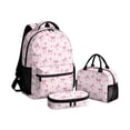 thumbnail image 1 of 3-Piece Bow Print Backpack Set for Girls, Polyester School Backpack with Lunch Tote Bag & Pencil Case, Lightweight Student Schoolbag Kit,C, 1 of 2