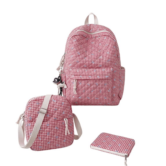 3-Piece Bow School Backpack Set for Students,Large Capacity Versatile Bookbag and Laptop Backpack Set for Campus,Classes,Leisure Travel and Daily Use,Red
