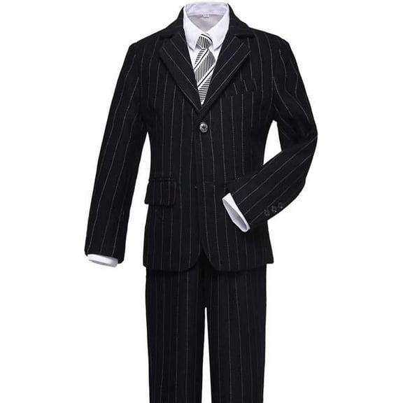 3-Piece Boys Pinstripe Suit Set: Formal Blazer Vest   Shirt & Bow Tie | Wedding, Easter, Communion Outfit for Toddler to Youth (Size 2-14)