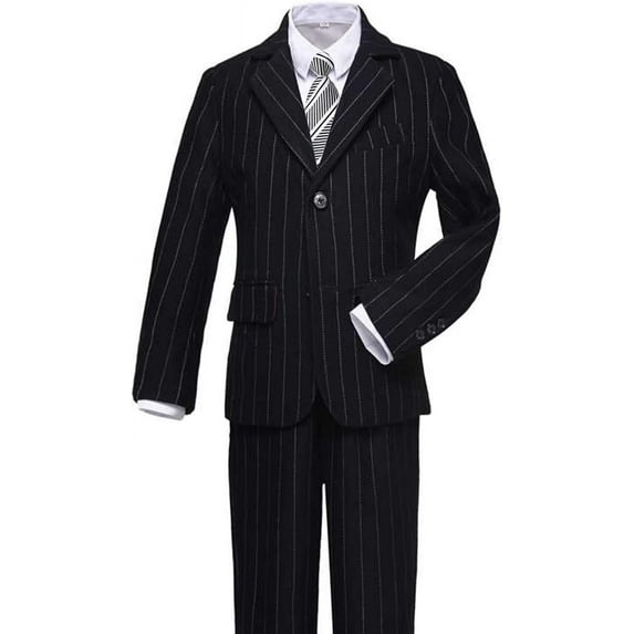 3-Piece Boys Pinstripe Suit Set: Formal Blazer Vest + Shirt & Bow Tie | Wedding, Easter, Communion Outfit for Toddler to Youth (Size 2-14)