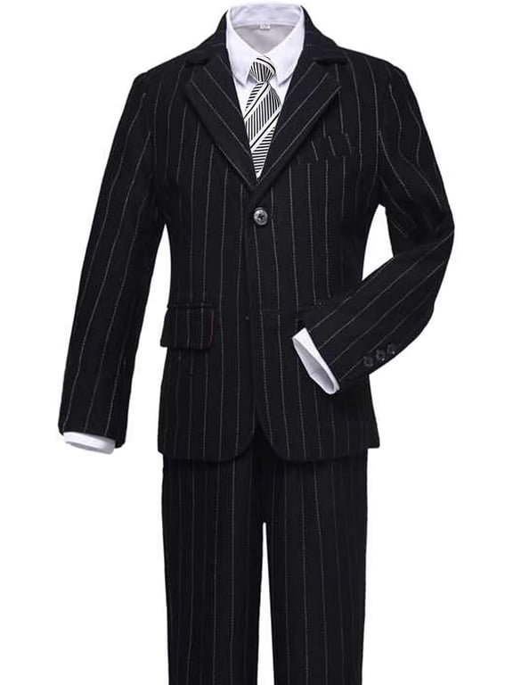 3-Piece Boys Pinstripe Suit Set: Formal Blazer Vest + Shirt & Bow Tie | Wedding, Easter, Communion Outfit for Toddler to Youth (Size 2-14)