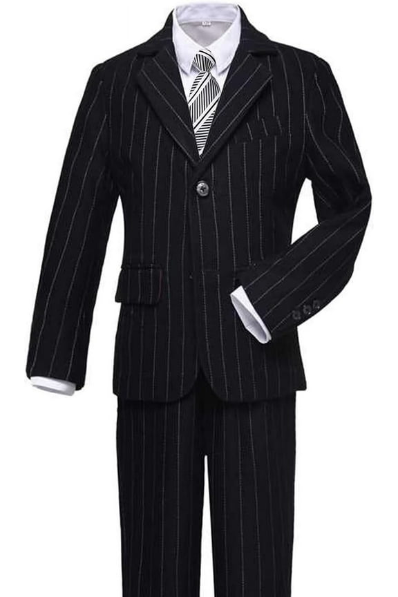 3-Piece Boys Pinstripe Suit Set: Formal Blazer Vest + Shirt & Bow Tie | Wedding, Easter, Communion Outfit for Toddler to Youth (Size 2-14)