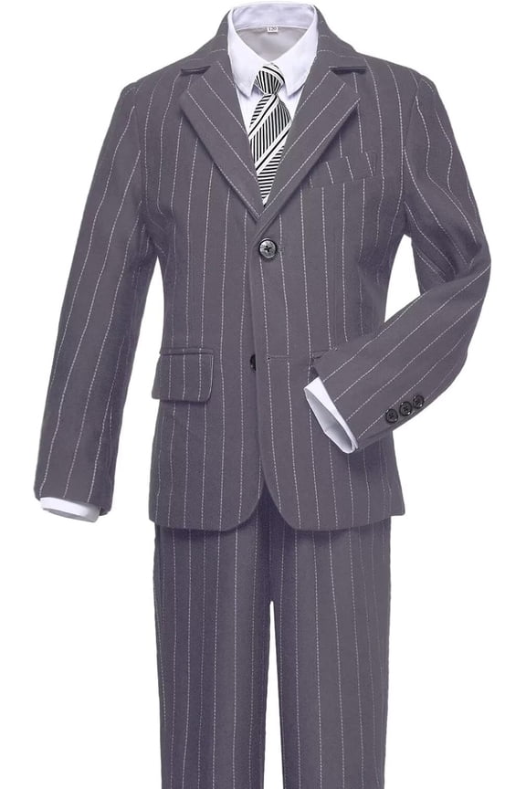 3-Piece Boys Pinstripe Suit Set: Formal Blazer Vest + Shirt & Bow Tie | Wedding, Easter, Communion Outfit for Toddler to Youth (Size 2-14)