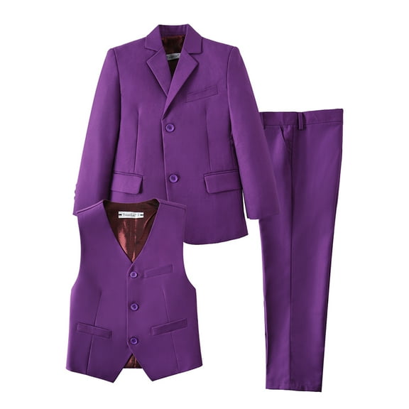 3-Piece Boys' Slim Fit Purple Formal Suit for Wedding Including Blazer Vest and Pants