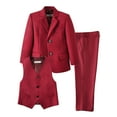 thumbnail image 1 of 3-Piece Boys' Slim Fit Wine Red Formal Suit for Wedding Including Blazer Vest and Pants, 1 of 6