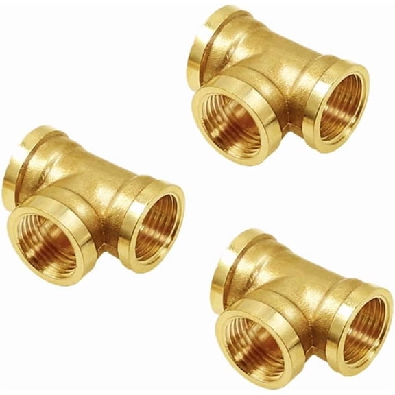 3 Piece Brass Pipe Fittings 3/4 Inch NPS Female Forged Tee Tube Adapters