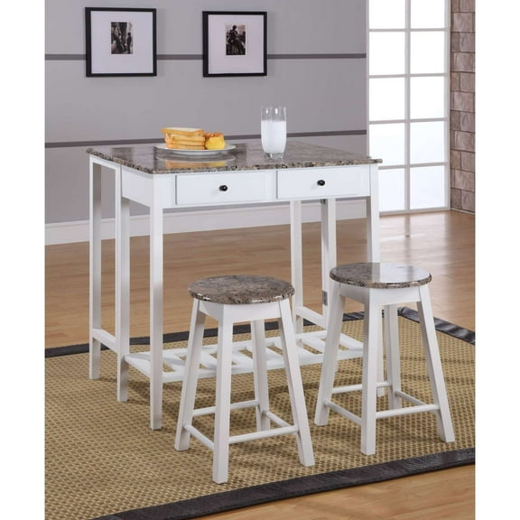 Room Designs Pub Set White / Brown marble Contemporary Table: Rectangle Chairs: Round