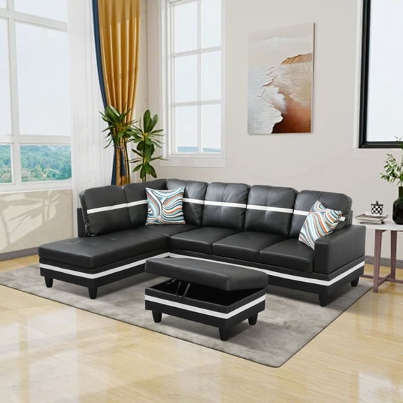 3 Piece Breathable Leather Waterproof Scratch-Resistant Double-Layer Spring Sofa Set