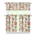 thumbnail image 1 of 3-Piece Bright Flowers Kitchen Curtain Set - Ruffled Valance and Tier Curtains with Rod Pocket, Fresh Floral Pattern for Farmhouse Kitchen Windows Decor, 54"x18" + 27.5"x36"x2, 1 of 5