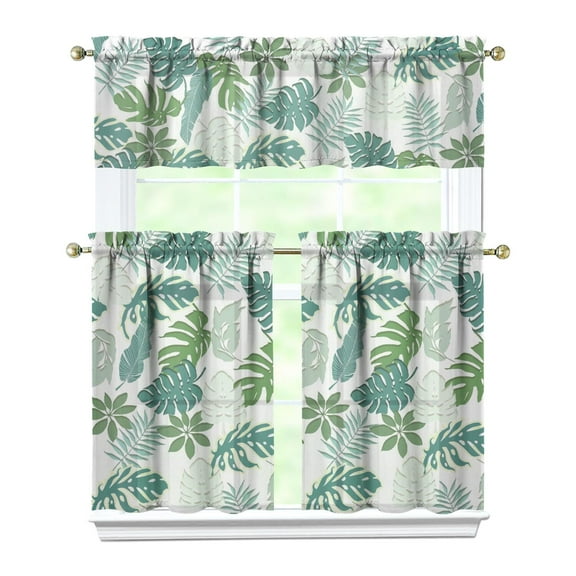 3-Piece Bright Flowers Kitchen Curtain Set - Ruffled Valance and Tier Curtains with Rod Pocket, Fresh Floral Pattern for Farmhouse Kitchen Windows Decor, 54"x18" + 27.5"x36"x2