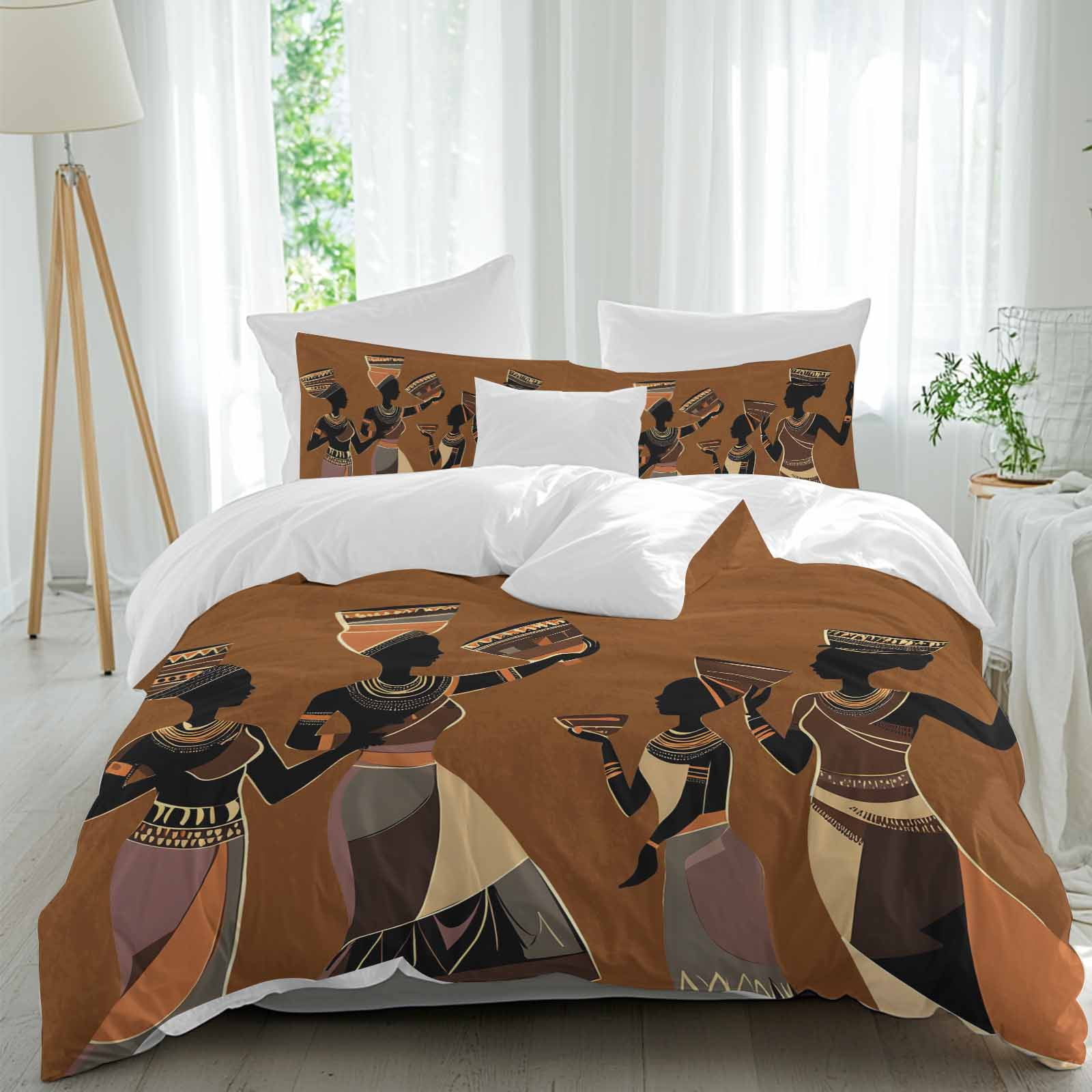 3 Piece Brown Girls Boho Duvet Cover Set Twin Size, Microfiber ...