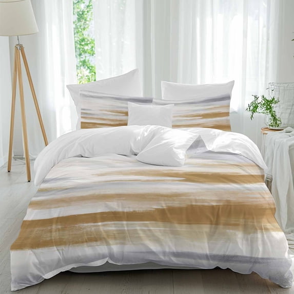 3 Piece Brown Gray White Duvet Cover Set Full Size,Microfiber Comforter/Quilt Cover with Corner Ties and 2 Pillowcases,Vintage Rustic Abstract Mottled Art All Season Soft Bedding with Zipper Closure