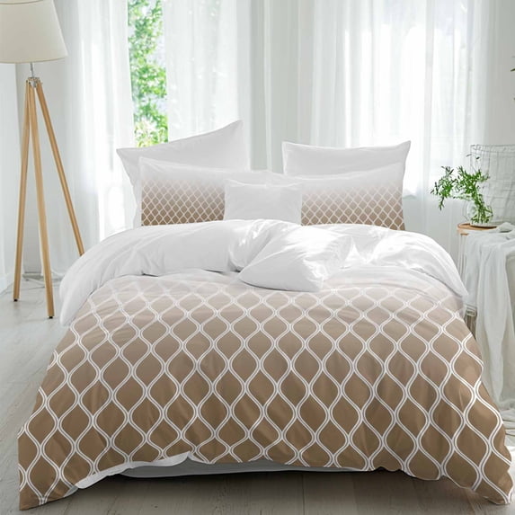 3 Piece Brown Ombre Stripe Duvet Cover Set Queen Size,Microfiber Comforter/Quilt Cover with Corner Ties and 2 Pillowcases,Modern Abstract Art Gradient Striped All Season Bedding with Zipper Closure