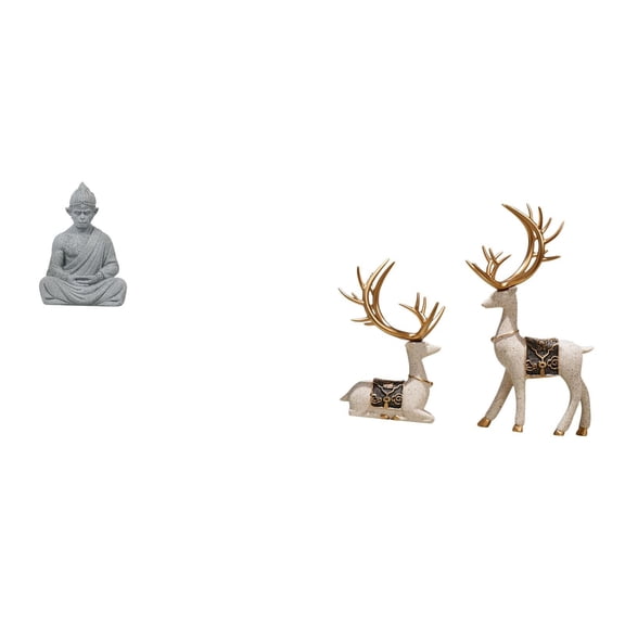 3 Piece Buddha Monkey Statue Deer Figurine Sculpture Set Realistic Resin Sandstone Living Room Garden Meditation Decor