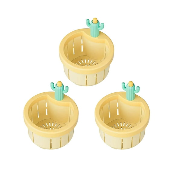 3-Piece Cactus Kitchen Sink Strainer Set, Automatic Dumping Drain Filter Basket for Food Waste, Plastic Sink Stopper & Catcher, Prevents Clogging, Fun Green Cactus Shape Home Decor(Yellow)