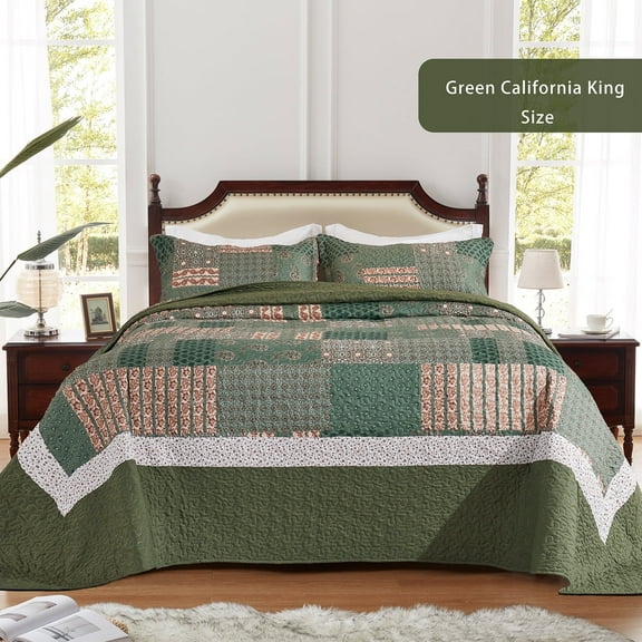 3-Piece California California King Size Quilt Set - Orange Paisley Bedspread Coverlet with 2 Pillow Shams, Microfiber