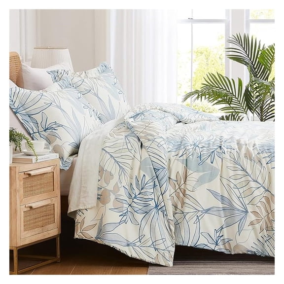 3-Piece California King Comforter Set with 2 Pillow Shams, Tropical Comforter Sets, All Season Comforter Down , Cal/King, Tropical Leaf Blue