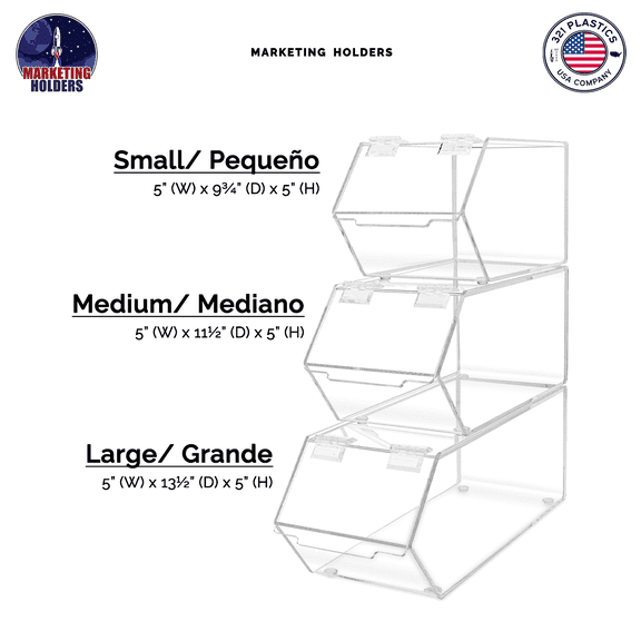 3 Piece Candy Bin Food Storage Container Ice Cream Toppings Cereal and Snack