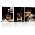 thumbnail image 1 of 3 Piece Canvas Prints Wall Art Whisky Pour into Wine Glass Brown Barrels Pictures Vintage Wine Wall Decor for Kitchen Bar Pub Home Decoration Gallery Wrap Ready to Hang 12"x16"x3 Panels, 1 of 5
