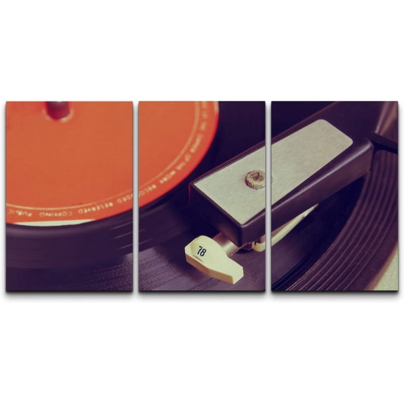 - 3 Piece Canvas Wall Art - Close Up Image of Old Record Player, Image is Retro Filtered Selective Focus - Modern Home Art Stretched and Framed Ready to Hang - 24"x36"x3 Panels