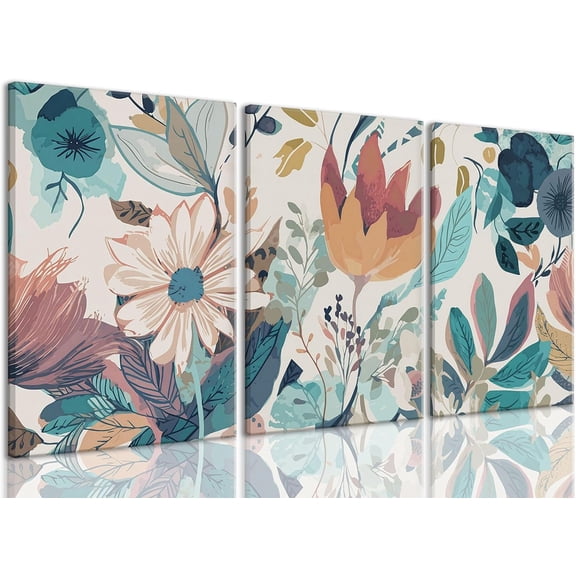 3 Piece Canvas Wall Art Flower Wall Decor Botanical Pictures Floral Paintings Watercolor Prints Boho Artwork for Bedroom Bathroom Living Room