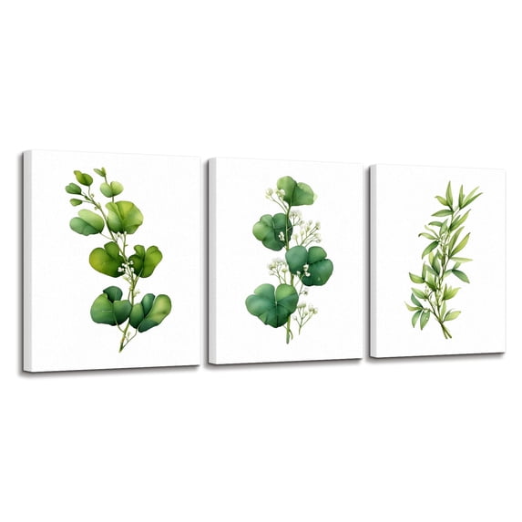 3 Piece Canvas Wall Art for Living Room Bedroom, Green Minimalist Botanical Plant Flower Artwork Picture Floral Twigs Painting Canvas Print Decor 24x36 INCH
