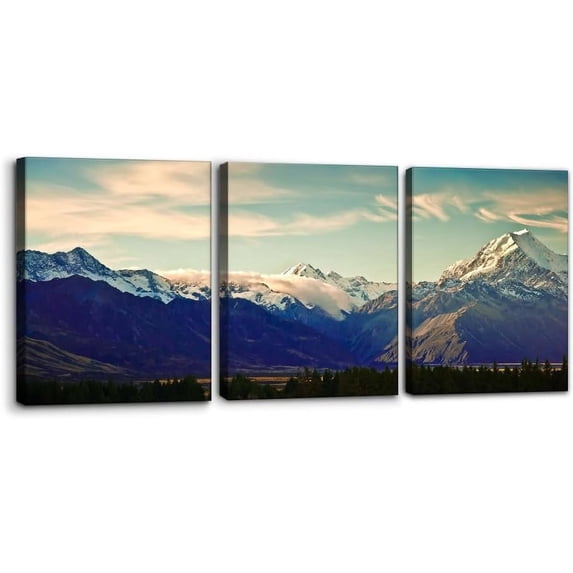3 Piece Canvas Wall Art - New Zealand Scenic Mountain Landscape Shot at Mount Cook National Park - Natural Landscape Modern Artwork Home Decor Stretched and Framed Ready to Hang - 12"x16"x3