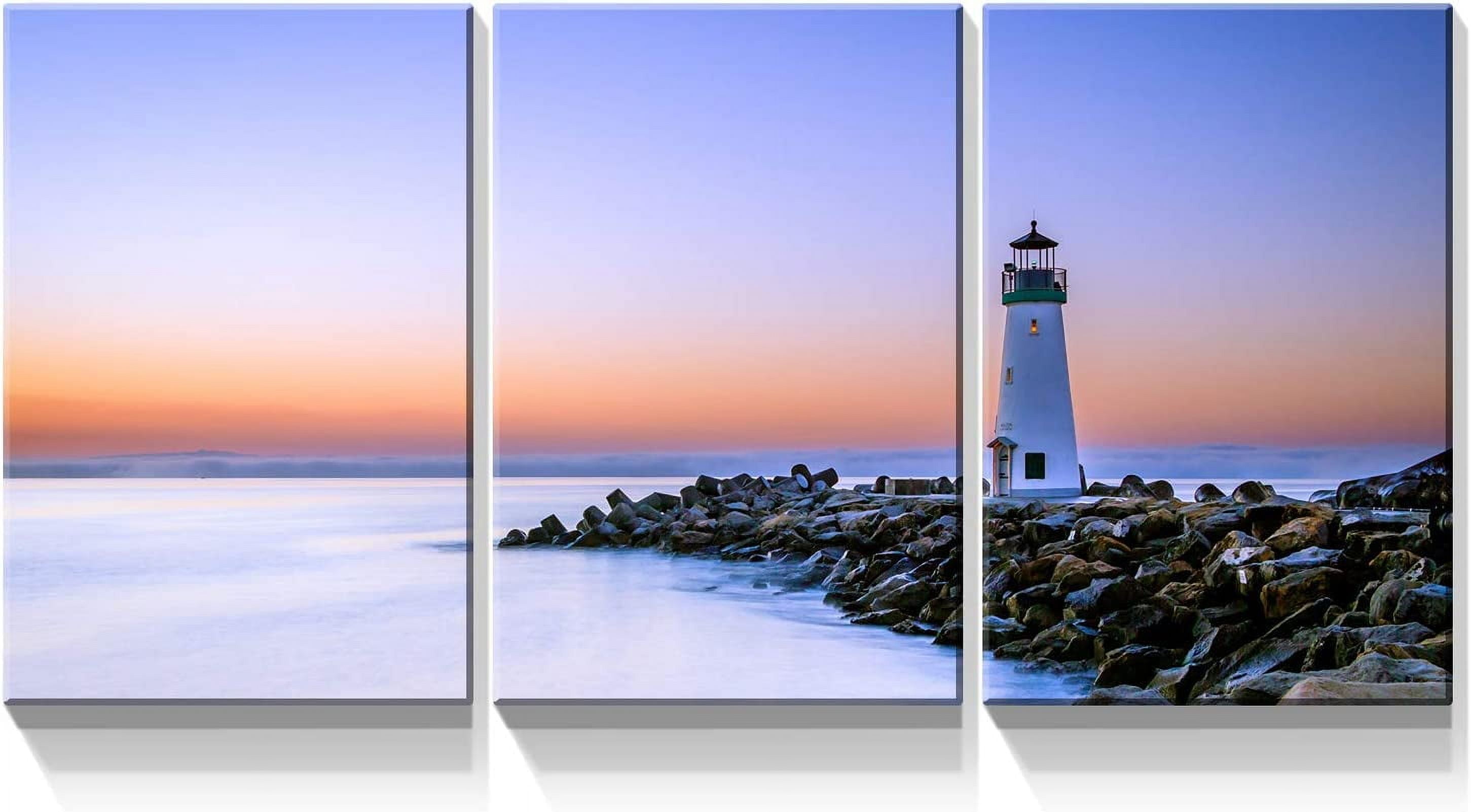 3 Piece Canvas Wall Art Prints - Sea and Lighthouse in The Sunset ...