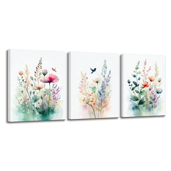 3 Piece Canvas Wall Art for Rustic Farmhouse, Living Room Bedroom, Boho Botanical Plant Flower Artwork Picture Decorations, Floral Painting Print for Home Kitchen Office Decor 8x12 Inch