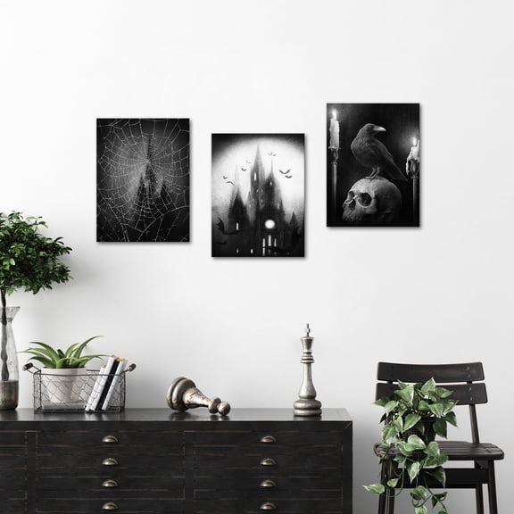 3 Piece Canvas Wall Art Spider Web on Black Background Spider Eagle Modern Home Art Stretched and Framed Ready to Hang 12"x16"x3 Panels