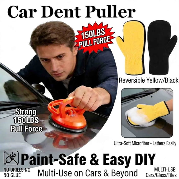 MKDAQIQIU Professional Car Dent Puller Repair Kit - 3-Piece Suction Cup Set with Heavy-Duty Puller & Microfiber Mitts for Auto Detailing