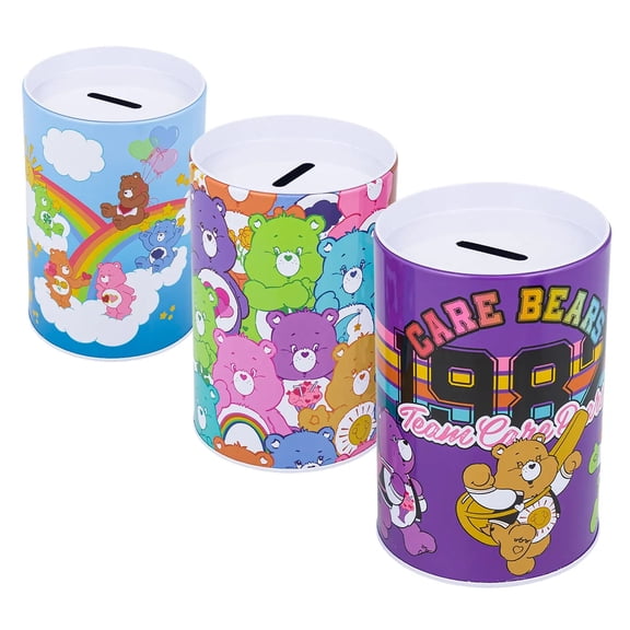 3 Piece Care Bears Tin Bank - 6"x4" - Savings Bank - Assorted - 3 Assorted, 6.2"H